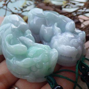 1 Pair Certified Natural Burma A Jade jadeite Dragon Pi Xiu Pendant Necklace